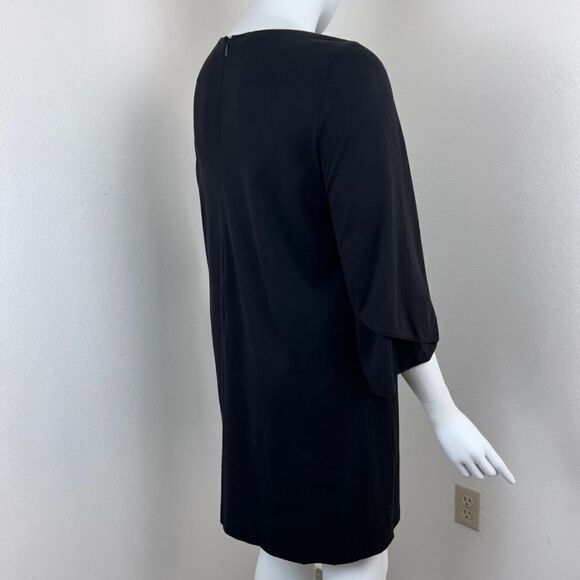 Lafayette 148 Women Size L Black Jersey Knit Stretch 3/4 Sleeve Shift Midi Dress - Picture 13 of 14
